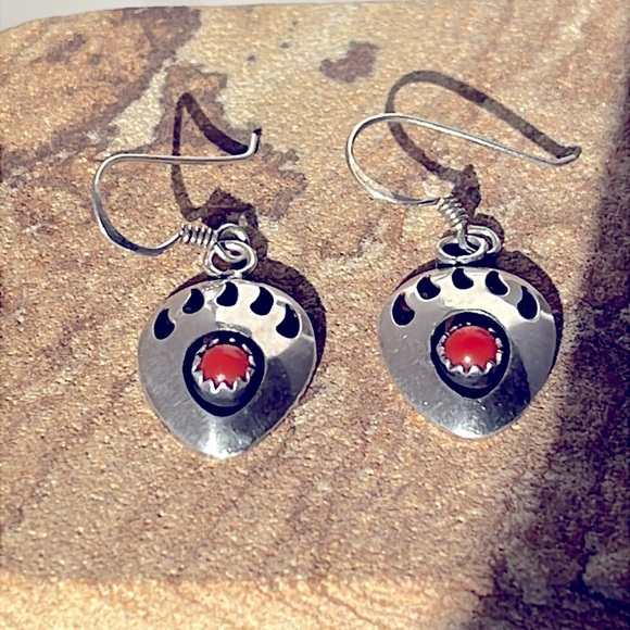 Richard Begay RB Native American  Sterling Coral Dangle southwestern Earrings - Picture 3 of 9